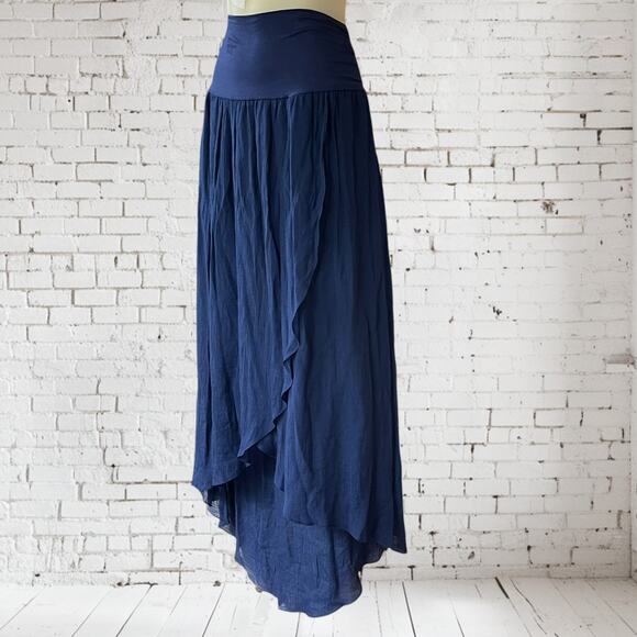 NWT Blue High Low Overlapping Center Split Wide Waistband Skirt Boho Size 1X - Picture 4 of 11